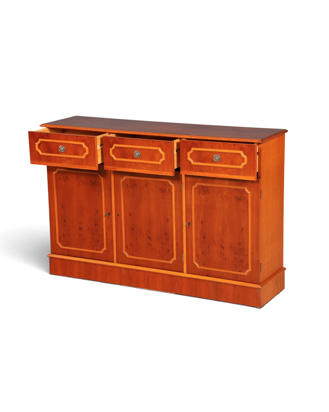 Hauptstadt Möblerei İngiliz tarzı ahşap kaplama sideboard, üç çekmeceli ve dolaplı klasik vintage büfe