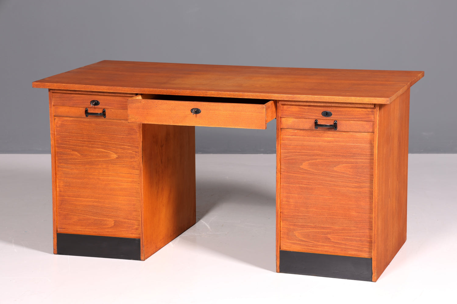 Beautiful Bauhaus-style roll-top desk, mid-century modern, real wood office table