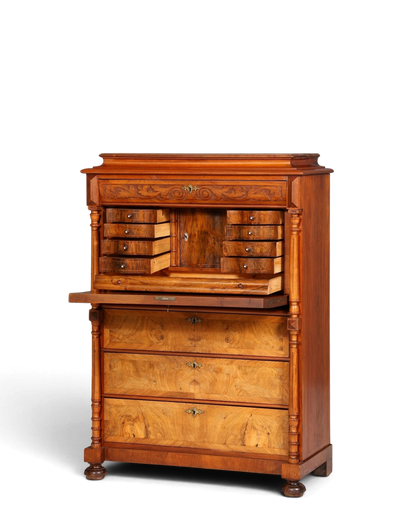 Stilvoller Gründerzeit Sekretär Vertiko Nussbaum Highboard Louis Philippe Kommode Sekretär Schrank um 1880