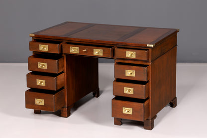 Edler Englischer Schreibtisch Military Chest Echt Lederauflage Bürotisch Office Table Maritim Antik Vintage