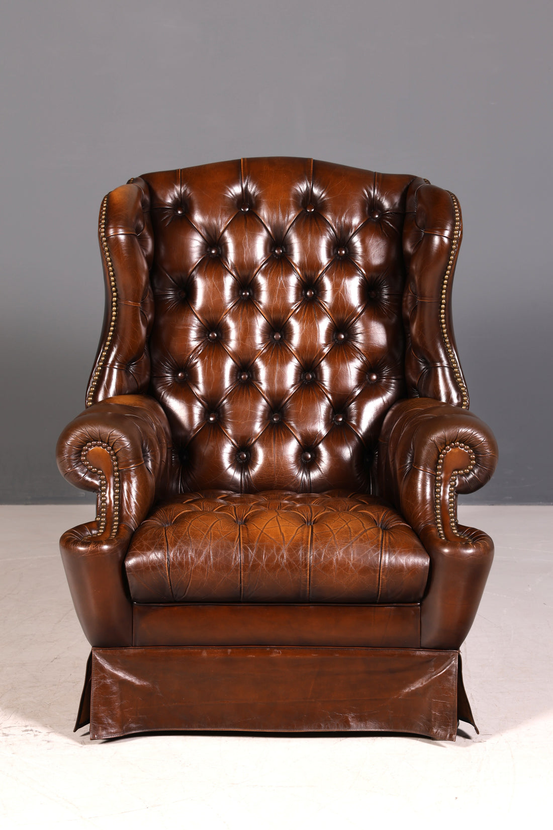Stilvoller Original Chesterfield Ohrenbacken Sessel Englisch Leder Herrensessel UK Armlehnsessel