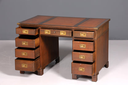 Traumhafter Maritimer Schreibtisch Englischer Military Desk Bürotisch Office Table mit echt Lederauflage