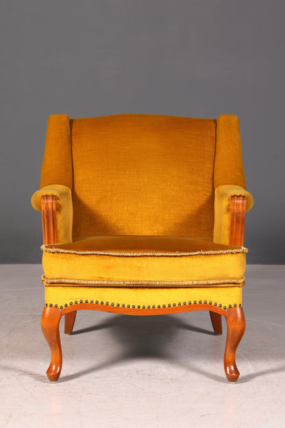 G060 Finish Edler Chippendale Armlehnsessel Barock Stil Sessel Armchair Samt Stoff Sessel