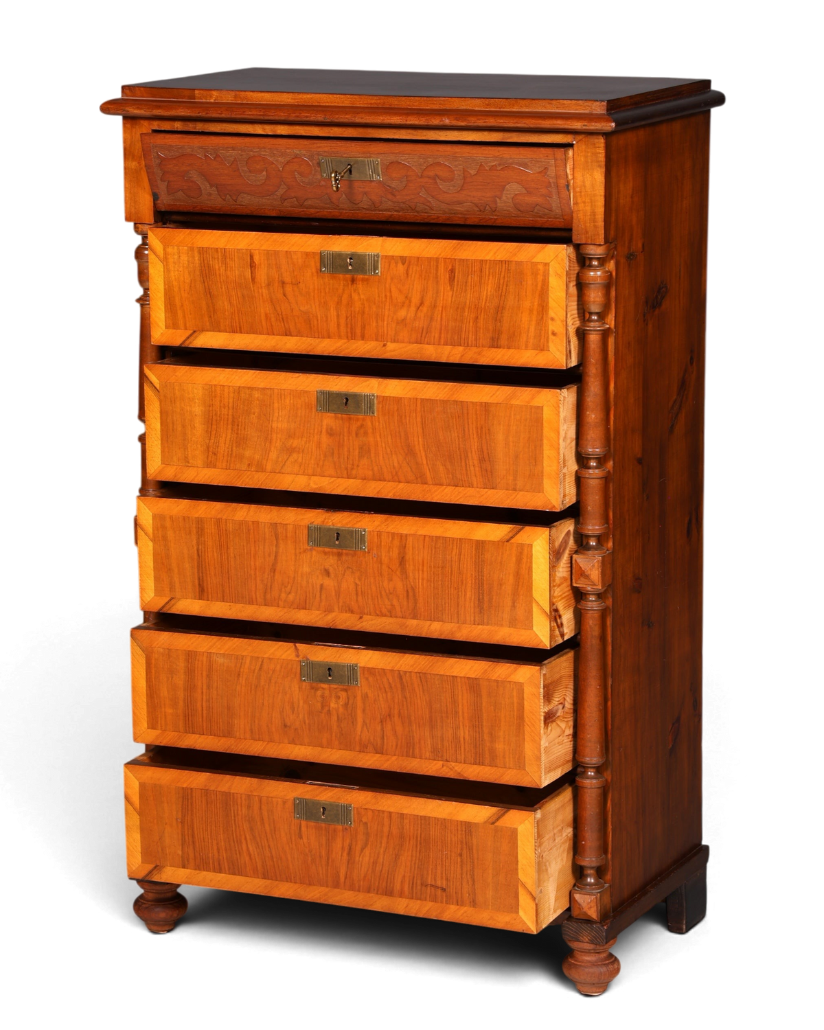 Hauptstadt Möblerei antike Gründerzeit Chiffoniere aus Holz mit fünf Schubladen und feinen Jugendstil-Verzierungen