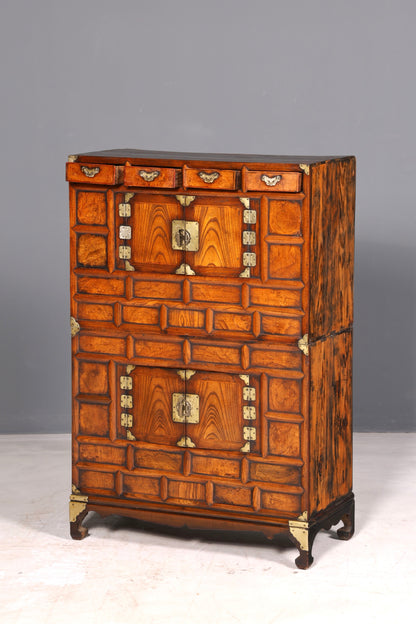 Wunderschöner Asiatischer Schrank Kabinettschrank Antik Kommode Messing echt Holz Vertiko