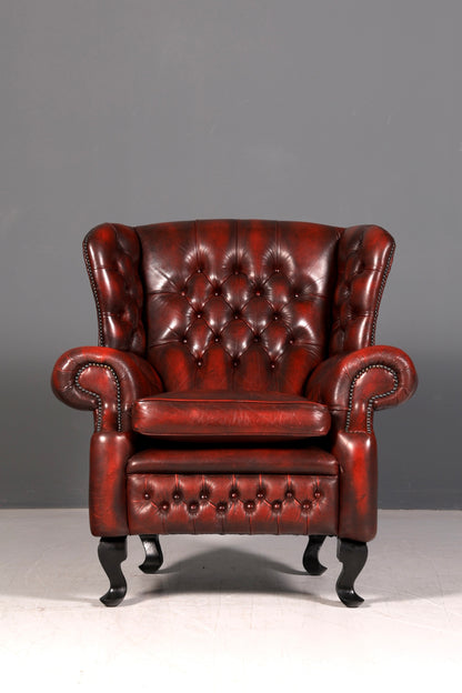 Original Chesterfield Ohrenbackensessel Englisch Leder Herrensessel UK Armlehnsessel Wingback