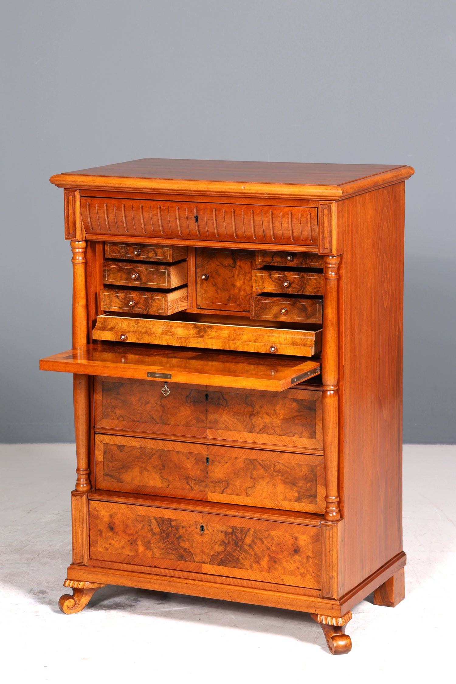 E907 Finish cm, Wunderschöner Gründerzeit Sekretär Vertiko Highboard Louis Philippe Kommode um 1880