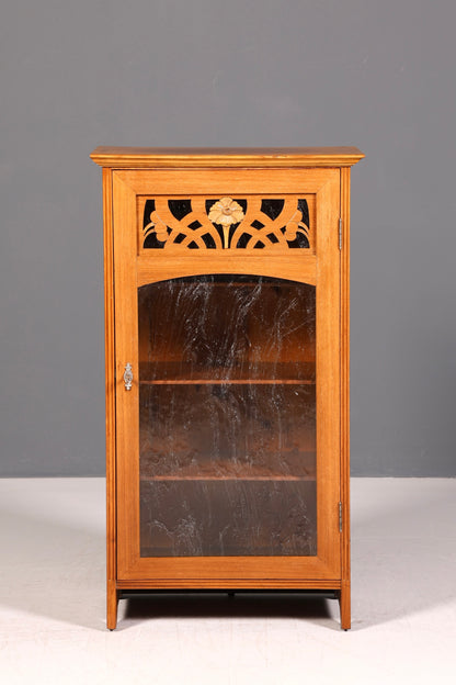Prachtvolle Jugendstil Vitrine Antiker Bücherschrank Schrank Glasvitrine Geschirrschrank Antik Echtholz