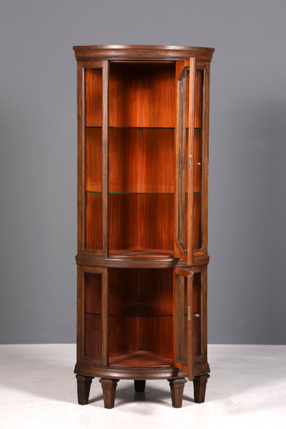 Stilvolle Jugendstil Eckvitrine um 1910 echt Holz Bücherschrank Eiche Antik Küchenschrank Geschirrschrank