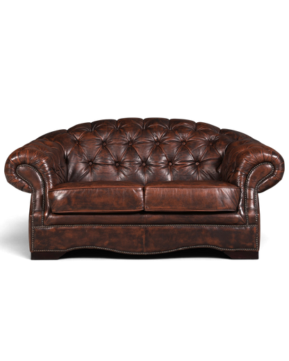 Hauptstadt Möblerei Chesterfield Centurion 2-Sitzer Sofa aus braunem Echtleder mit Knopfheftung und Ziernägeln