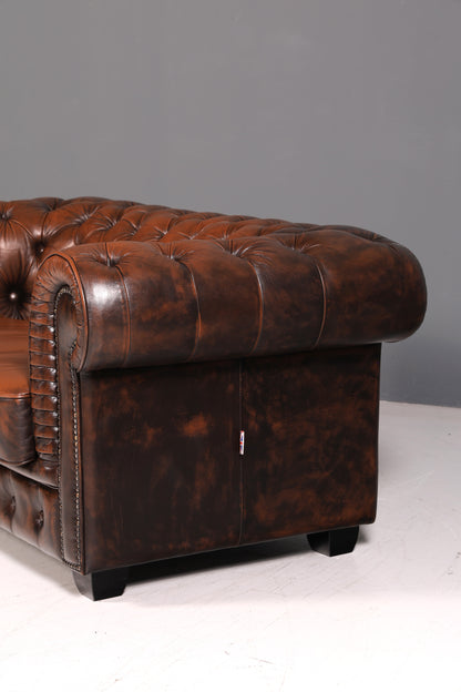 Wunderschönes Original Chesterfield 2-Sitzer Sofa Echt Leder Englische Couch England Polstersofa Antik Vintage Ledersofa