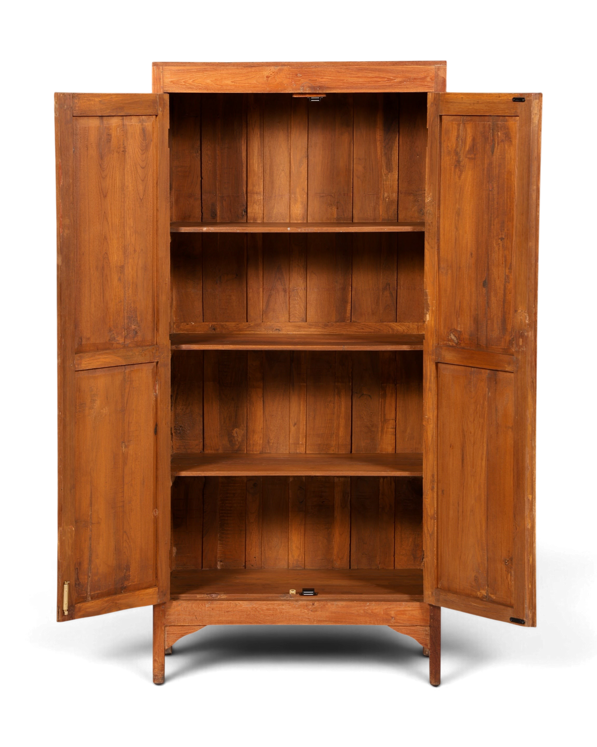 Hauptstadt Möblerei Kleiderschrank aus massivem Teakholz mit zwei Türen und drei Regalböden im rustikalen Design