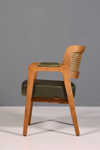 Noble armchair "Lima" dining room chair with wickerwork in green kitchen chair armchair