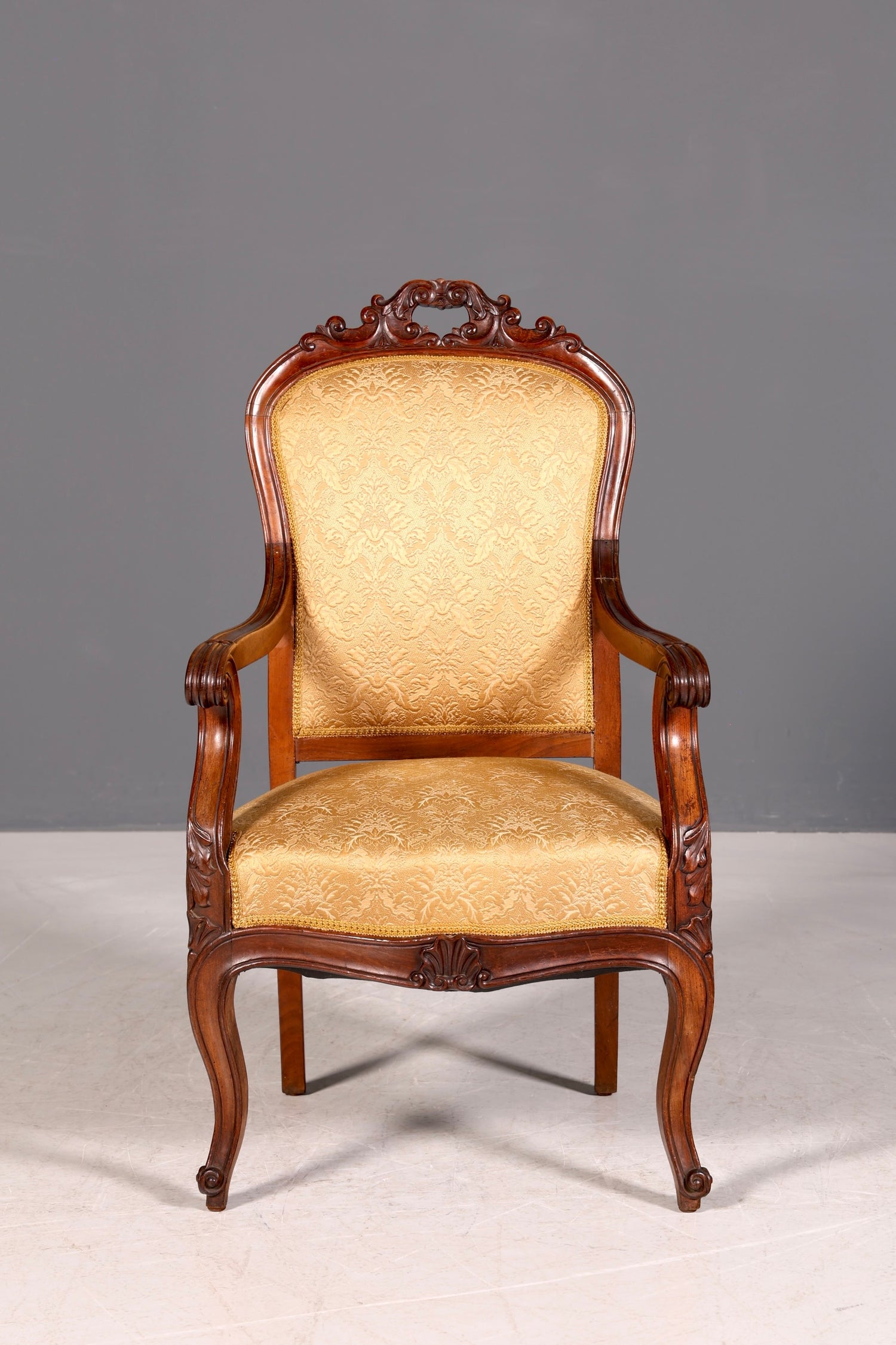G047 Finish Edler Chippendale Armlehnsessel Barock Stil Sessel Armchair Samt Stoff Sessel
