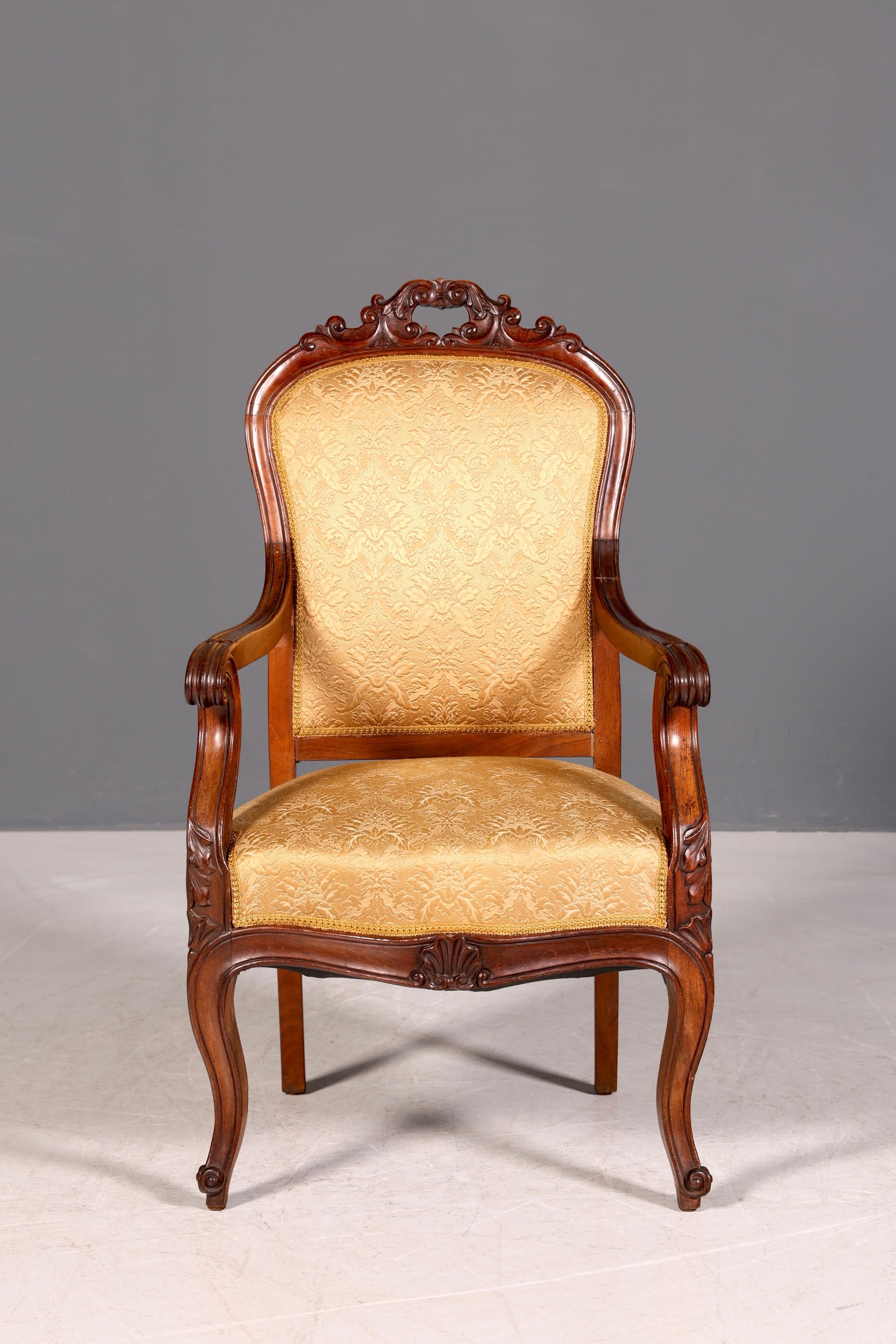 G047 Finish Edler Chippendale Armlehnsessel Barock Stil Sessel Armchair Samt Stoff Sessel