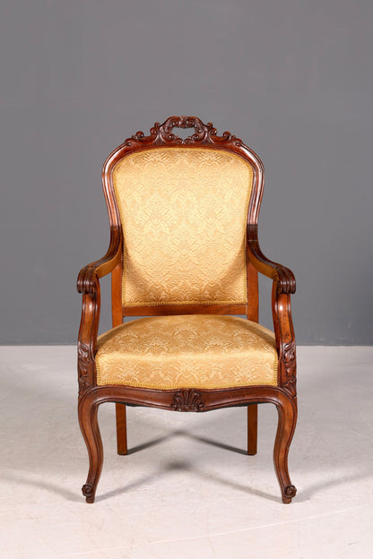 G047 Finish Edler Chippendale Armlehnsessel Barock Stil Sessel Armchair Samt Stoff Sessel