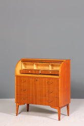 Schlichter Mid Century Rollladen Sekretär echt Holz Büro Schrank Vintage Schreibkommode