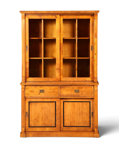 Hauptstadt Möblerei H804 Vitrinenschrank aus massivem Holz mit Glasfronten und Schubladen im rustikalen Design
