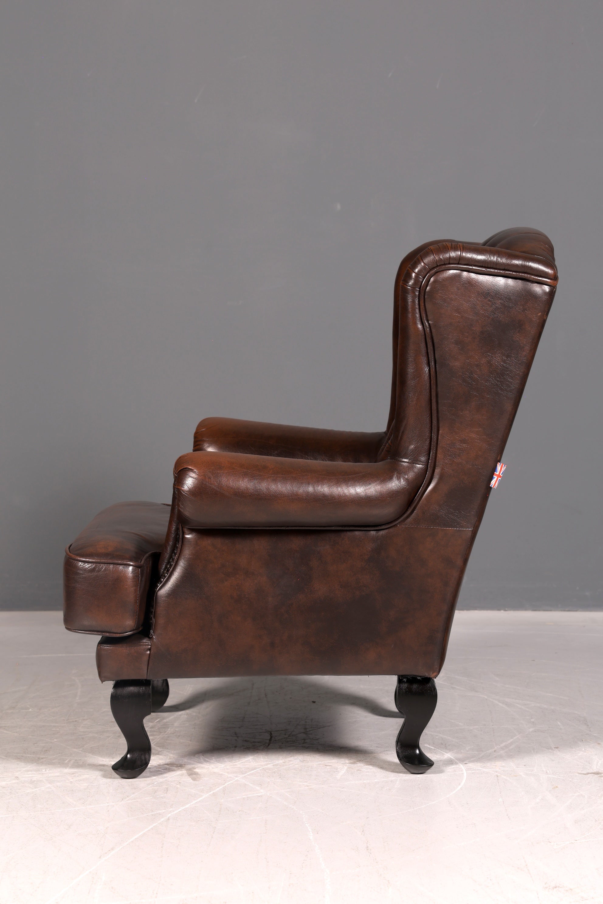 Wunderschöner Original Chesterfield Ohrenbackensessel Echt Leder Englisch Herrensessel Brauner Armlehnsessel UK Relaxsessel