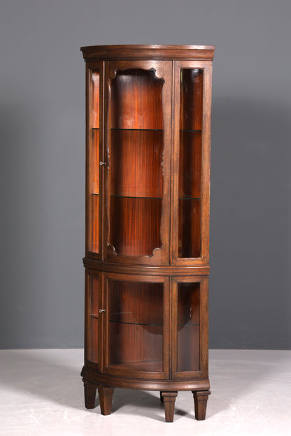 Stilvolle Jugendstil Eckvitrine um 1910 echt Holz Bücherschrank Eiche Antik Küchenschrank Geschirrschrank