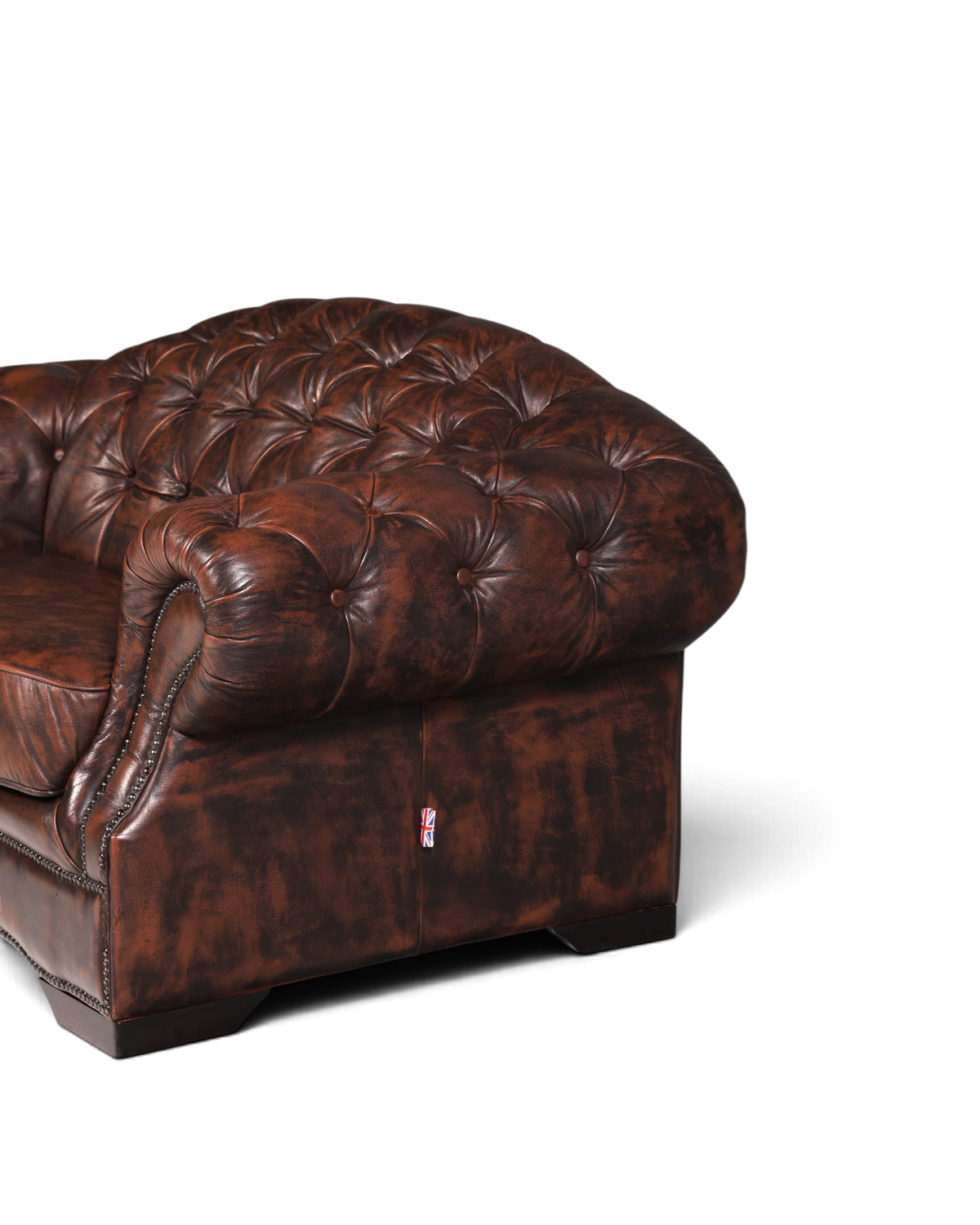 Hauptstadt Möblerei Chesterfield Centurion 2-Sitzer Sofa aus braunem Echtleder mit Knopfheftung und Ziernägeln