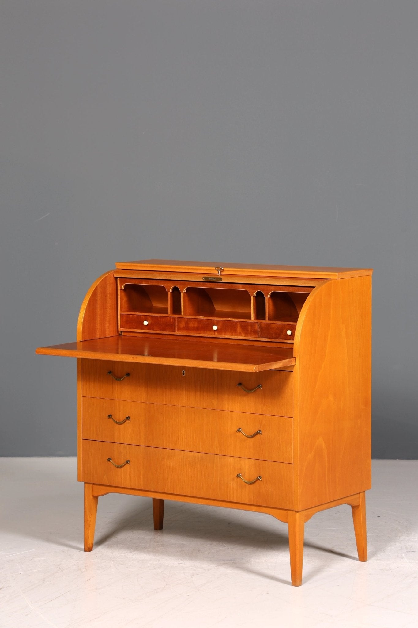 Wunderschöner Mid Century Rollladen Sekretär echt Holz Büro Schrank Vintage Schreibkommode
