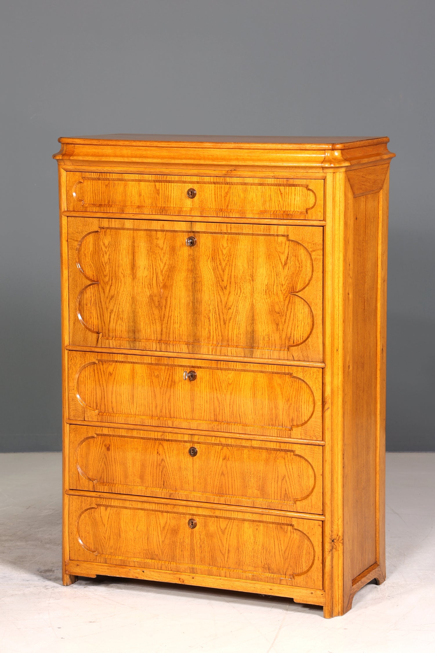 E893 Finish Stilvoller Biedermeier Sekretär Louis Philippe Vertiko Antik Kommode Schreibkommode Office Desk