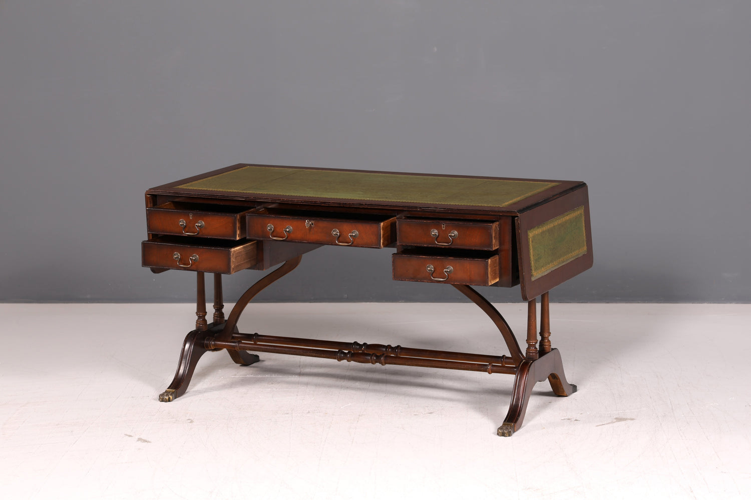 Wunderschöner Englischer Schreibtisch Regency Klappschreibtisch Echt Lederauflage Mahagoni 60s Bürotisch