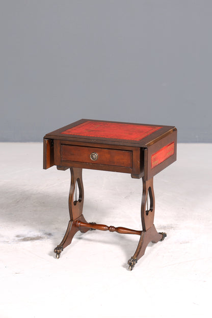 Wunderschöner Englischer Tisch Mahagoni Klapptisch Beistelltisch Englisch echt Leder Antik 60s Ablage