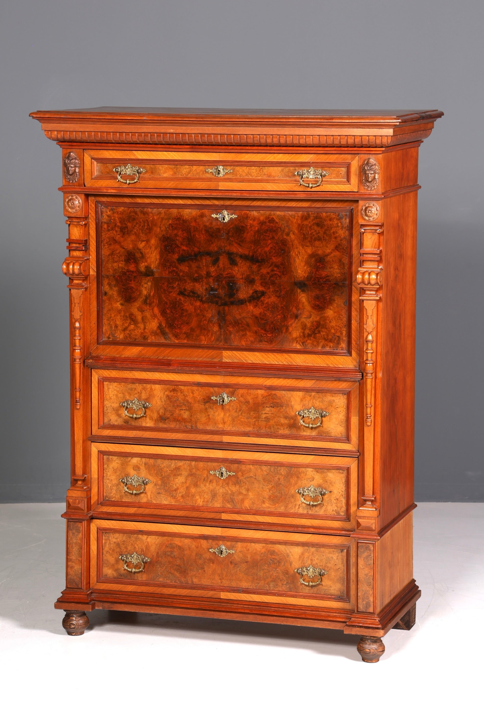 Beeindruckender Gründerzeit Sekretär Vertiko Highboard Louis Philippe Kommode um 1880
