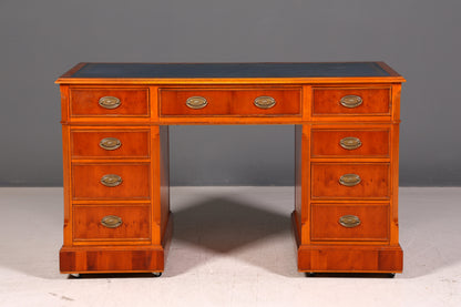 Beautiful Original Heldense English Desk Yew Real Leather Top Office Desk Antique Style