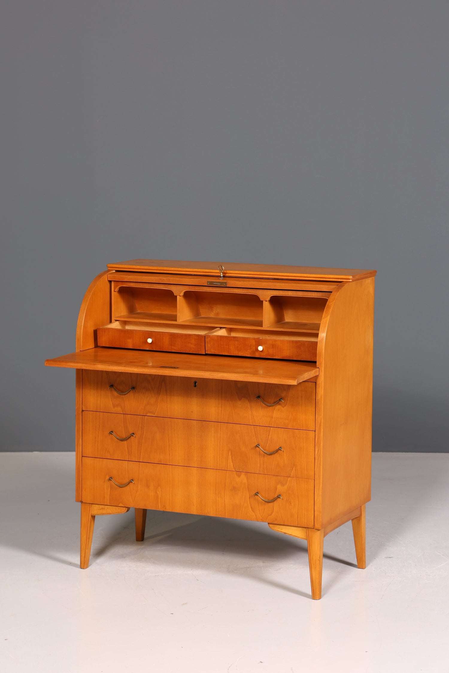 Wunderschöner Mid Century Rollladen Sekretär echt Holz Büro Schrank Vintage Schreibkommode