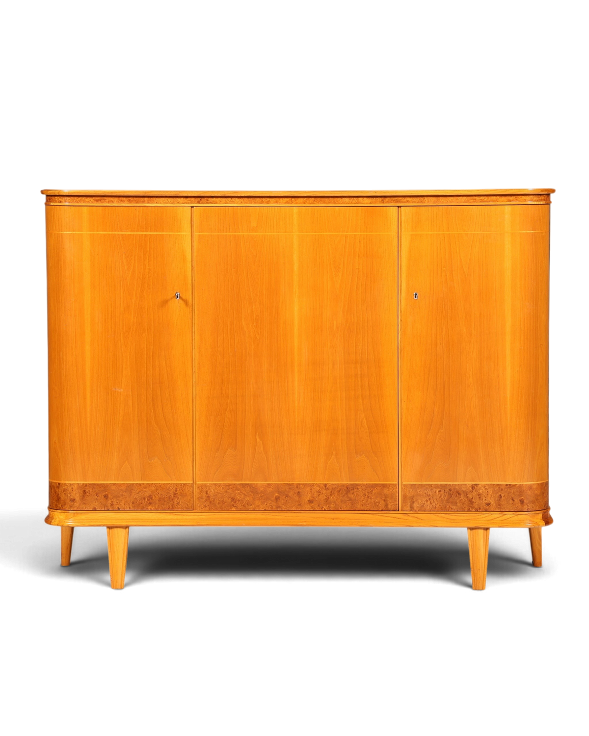 Hauptstadt Möblerei Mid Century Highboard aus massivem Holz mit edler Maserung und abgerundeten Kanten im Retro-Stil