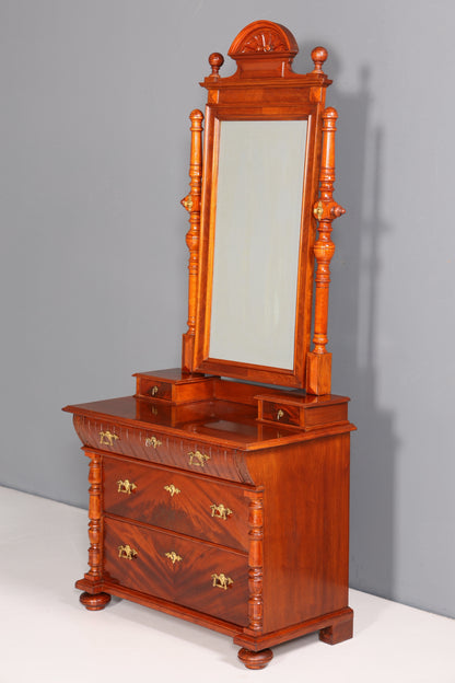 Edle Louis Philippe Kommode mit Spiegelaufsatz Gründerzeit Frisierkommode Holz Schrank Antik Flurschrank um 1880