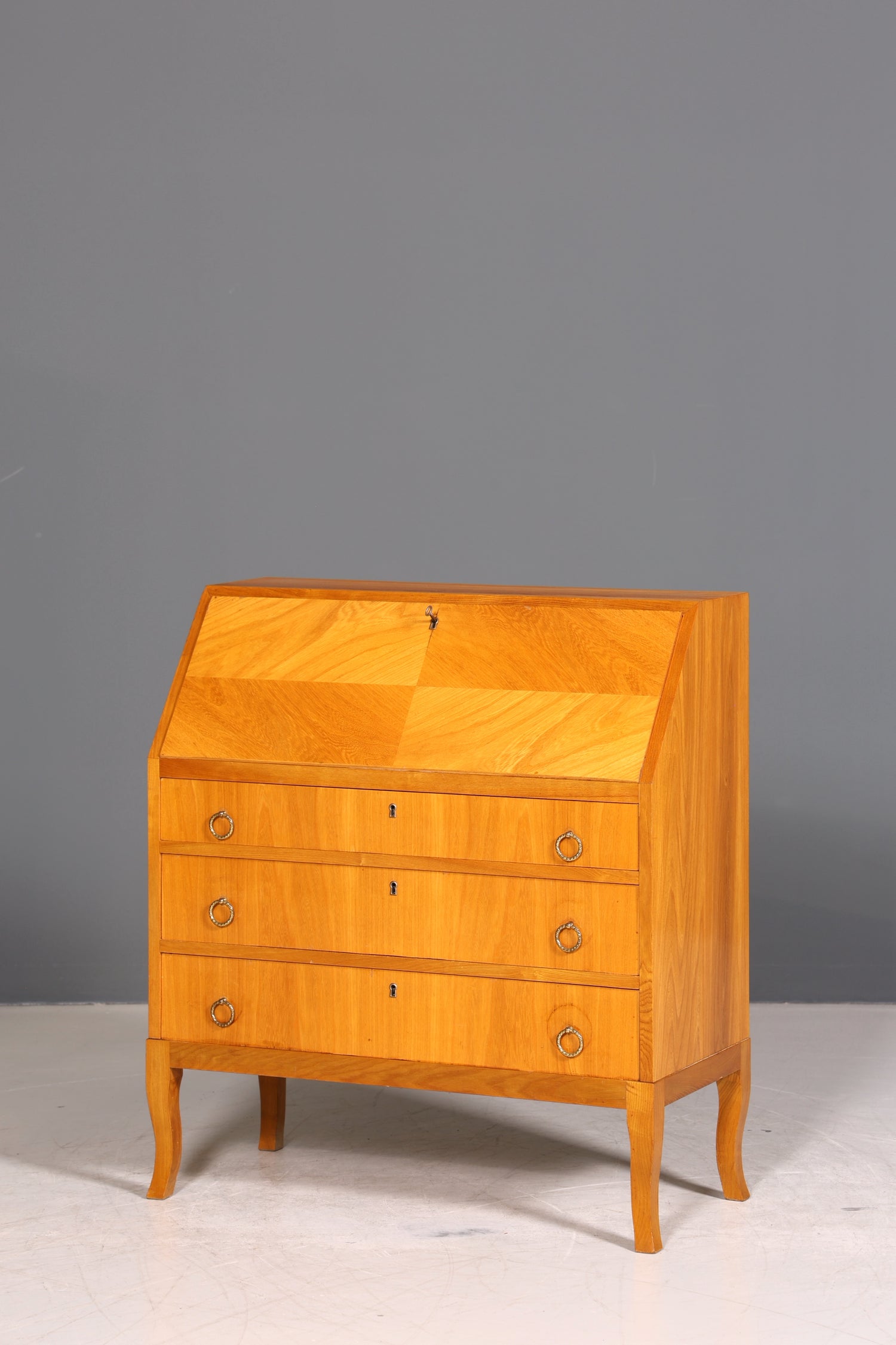 Schlichter Mid Century Sekretär Vintage Schreibmöbel echt Holz Kommode Office Secretary