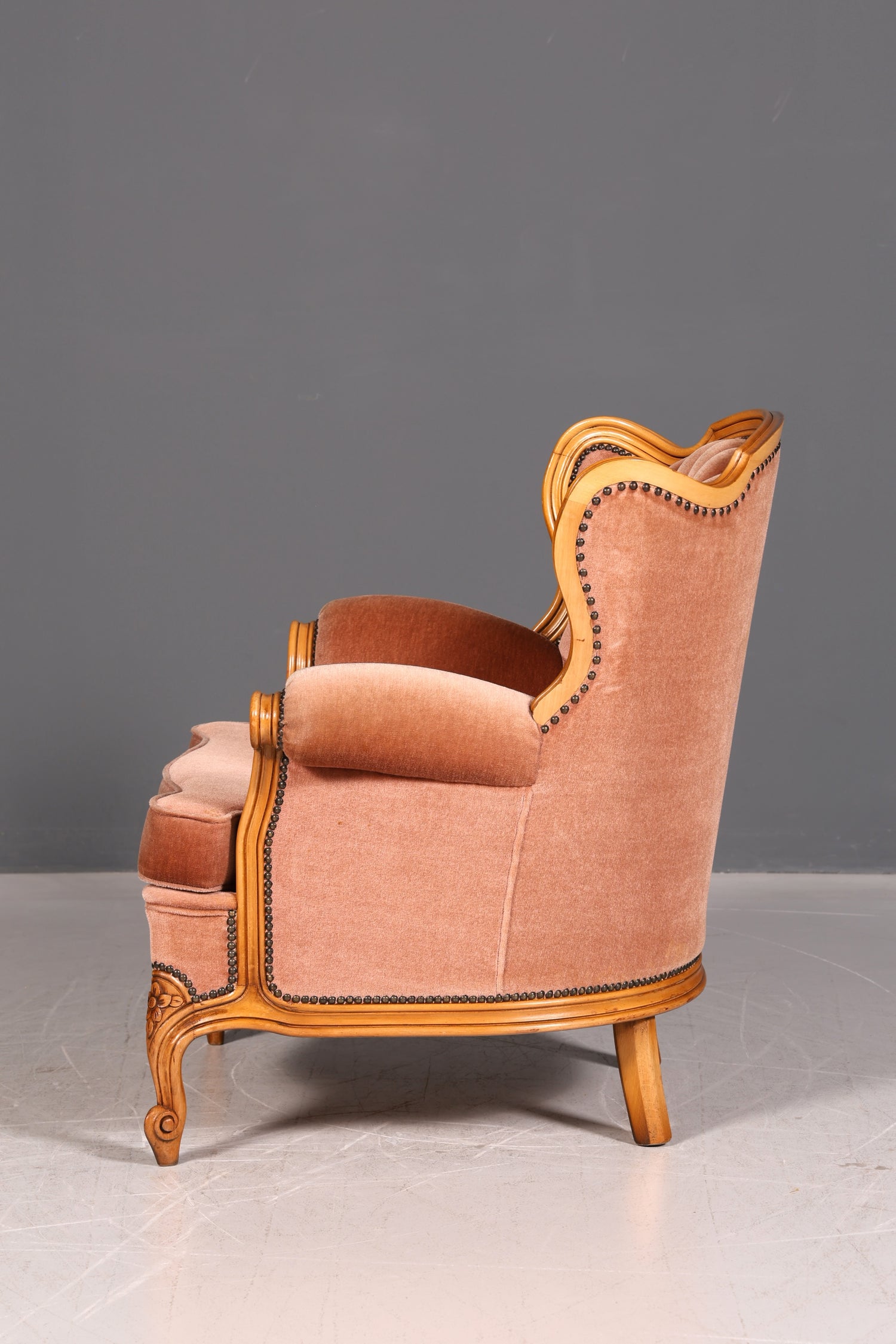 Noble Chippendale Armchair Baroque Style Velvet Fabric Armchair Rococo Antique 1 of 4