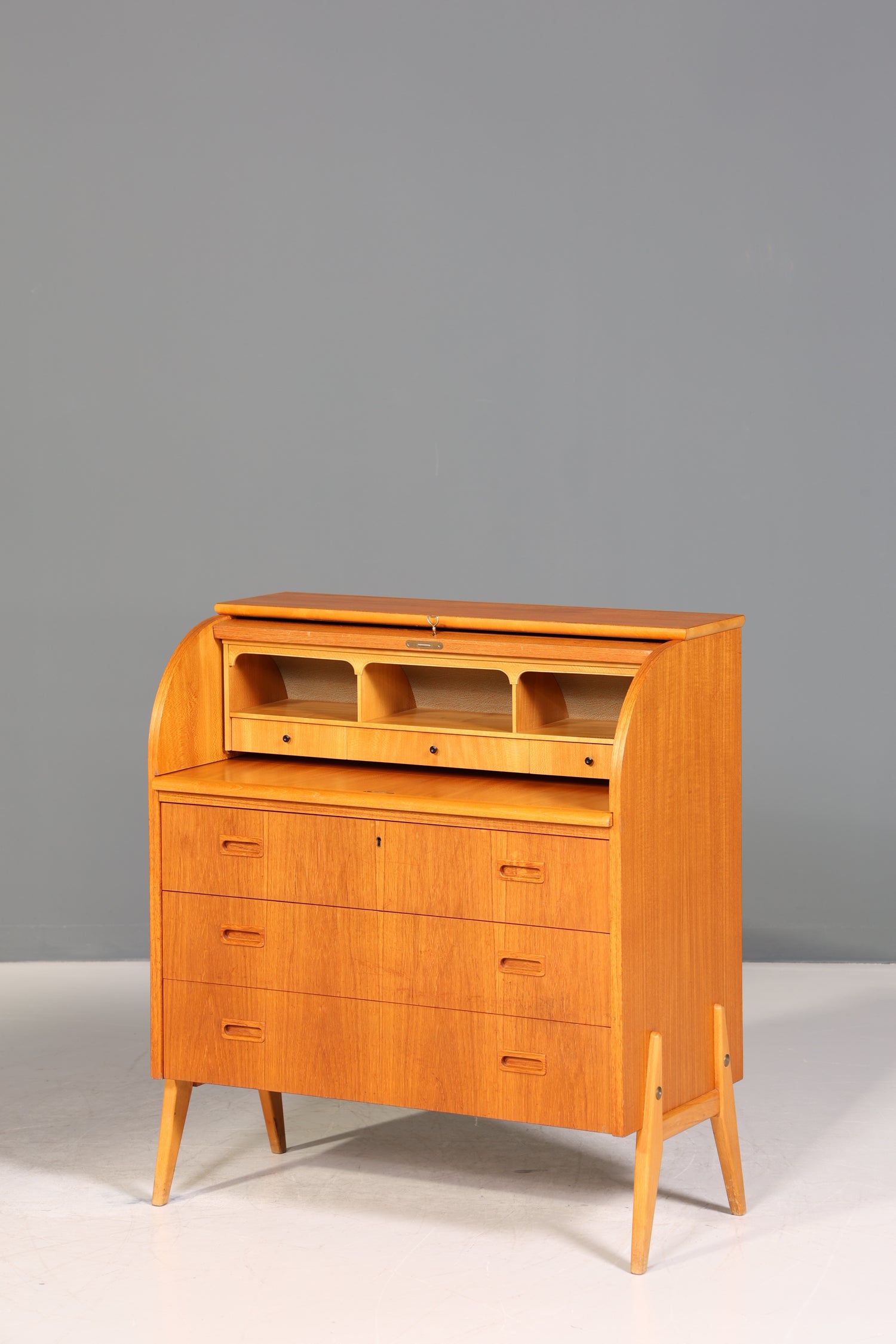 Wunderschöner Mid Century Rollladen Sekretär Danish Design Teak Holz Schreibkommode 60er Jahre