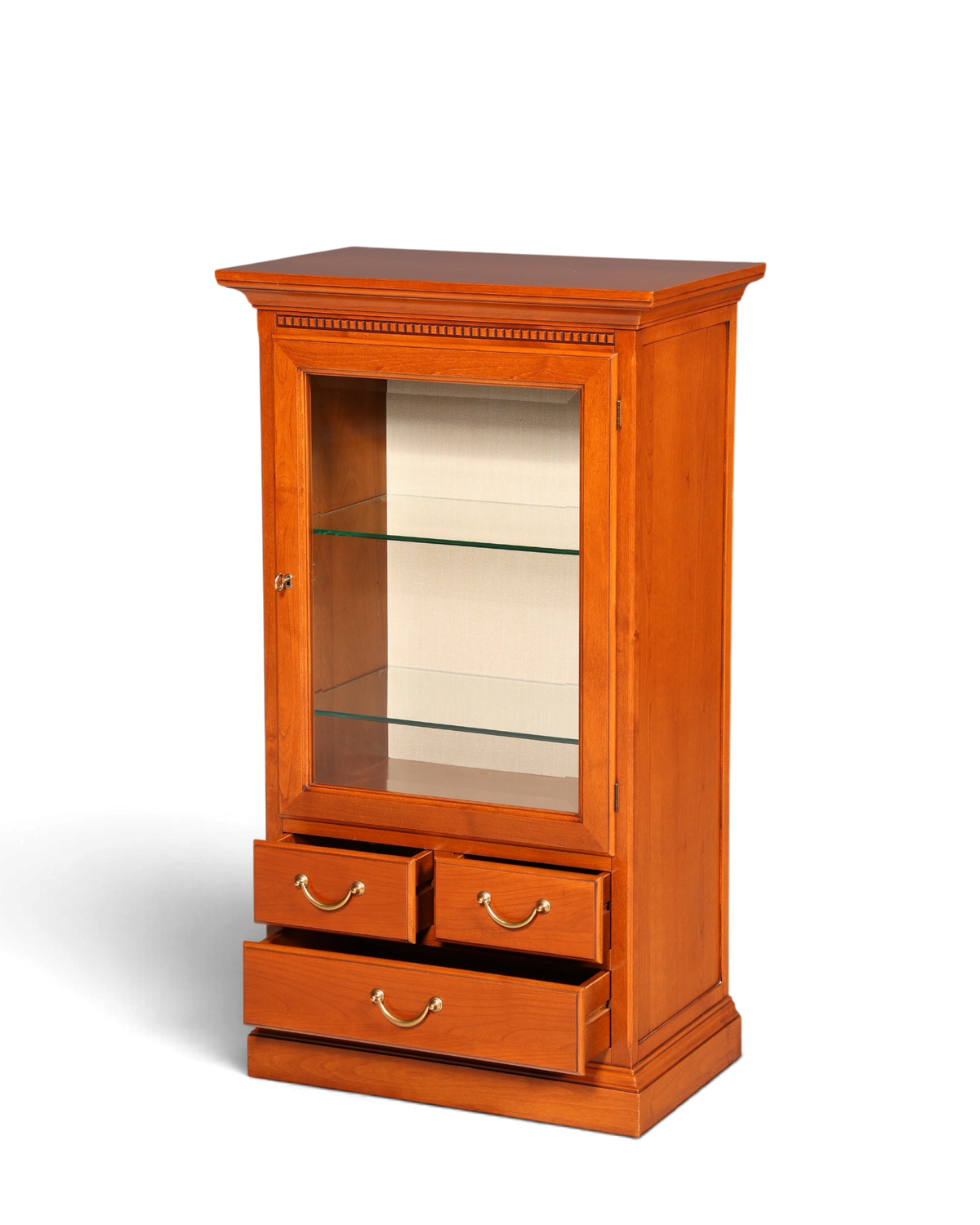 Hauptstadt Möblerei Selva Style International Vitrine aus Kirschholz im Antik-Stil mit Glasfront und Messinggriffen
