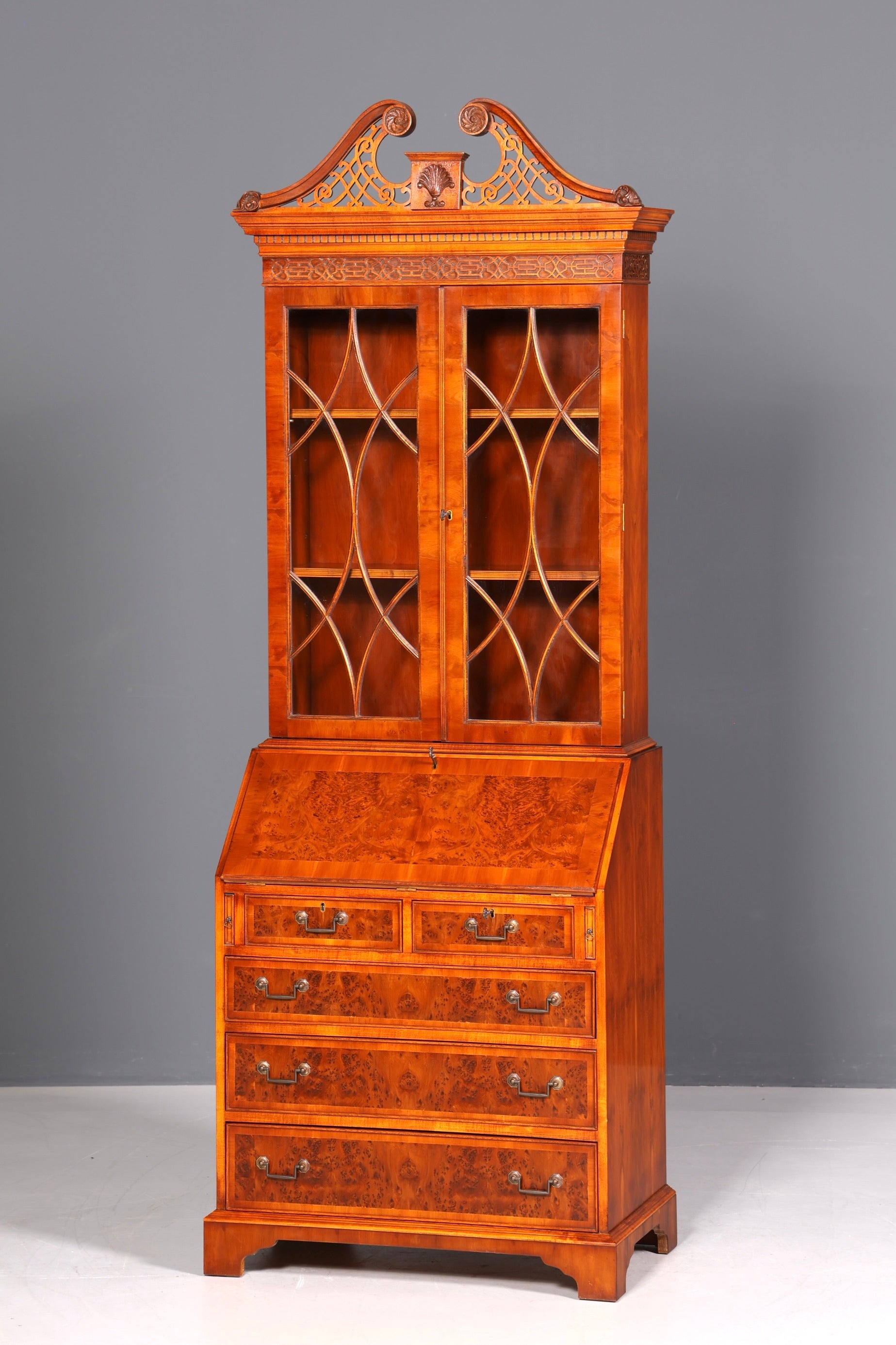 Stilvoller Englischer Sekretär Original Wade Büro Aufsatzsekretär Antik 60s Vitrinen Schrank UK