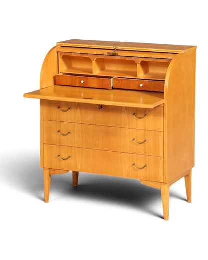 Stilvoller Mid Century Rollladen Sekretär echt Holz Büro Schrank Vintage Schreibkommode