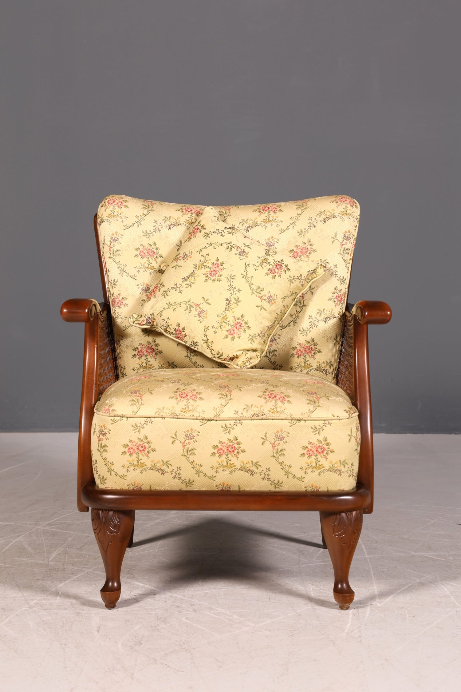 Traumhafter Chippendale Sessel Antik 60s Korbgeflecht Relax Sessel Vintage Samt Stoff 1 von 2