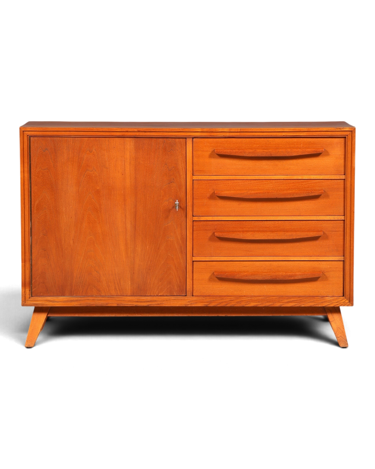 Hauptstadt Möblerei Mid Century Sideboard aus Echtholz mit einer Tür und vier Schubladen im Vintage-Stil