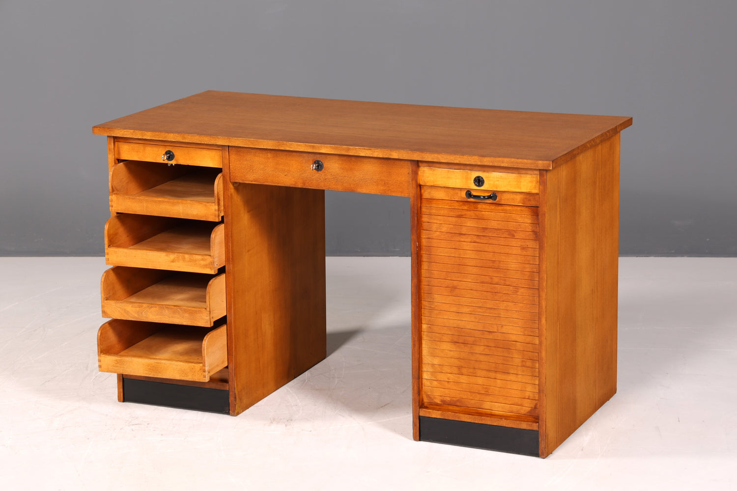 Wunderschöner Bauhaus Rollladen Schreibtisch Mid Century echt Holz Bürotisch Office Table