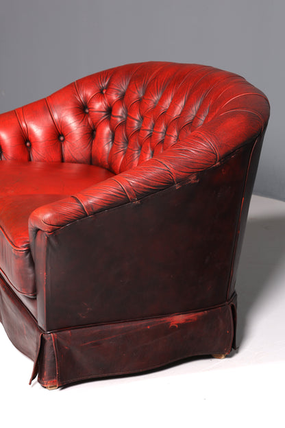 F846 Finish Wunderschönes Original Chesterfield 2er Sofa Englisch Oxblood Leder 2- Sitzer Couch