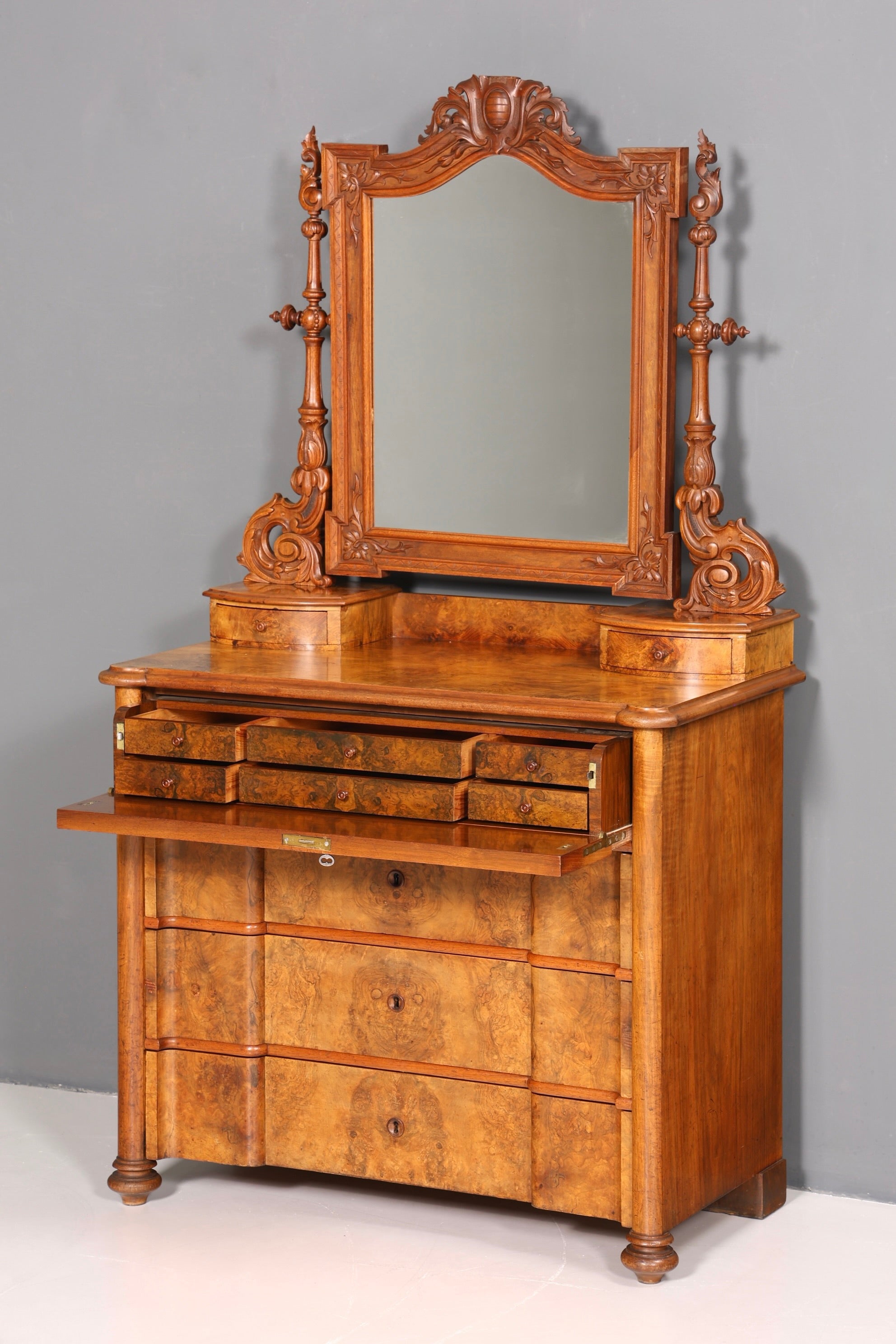Edle Gründerzeit Kommode mit Spiegelaufsatz Louis Philippe Frisierkommode Holz Schrank Antik Flurschrank um 1880