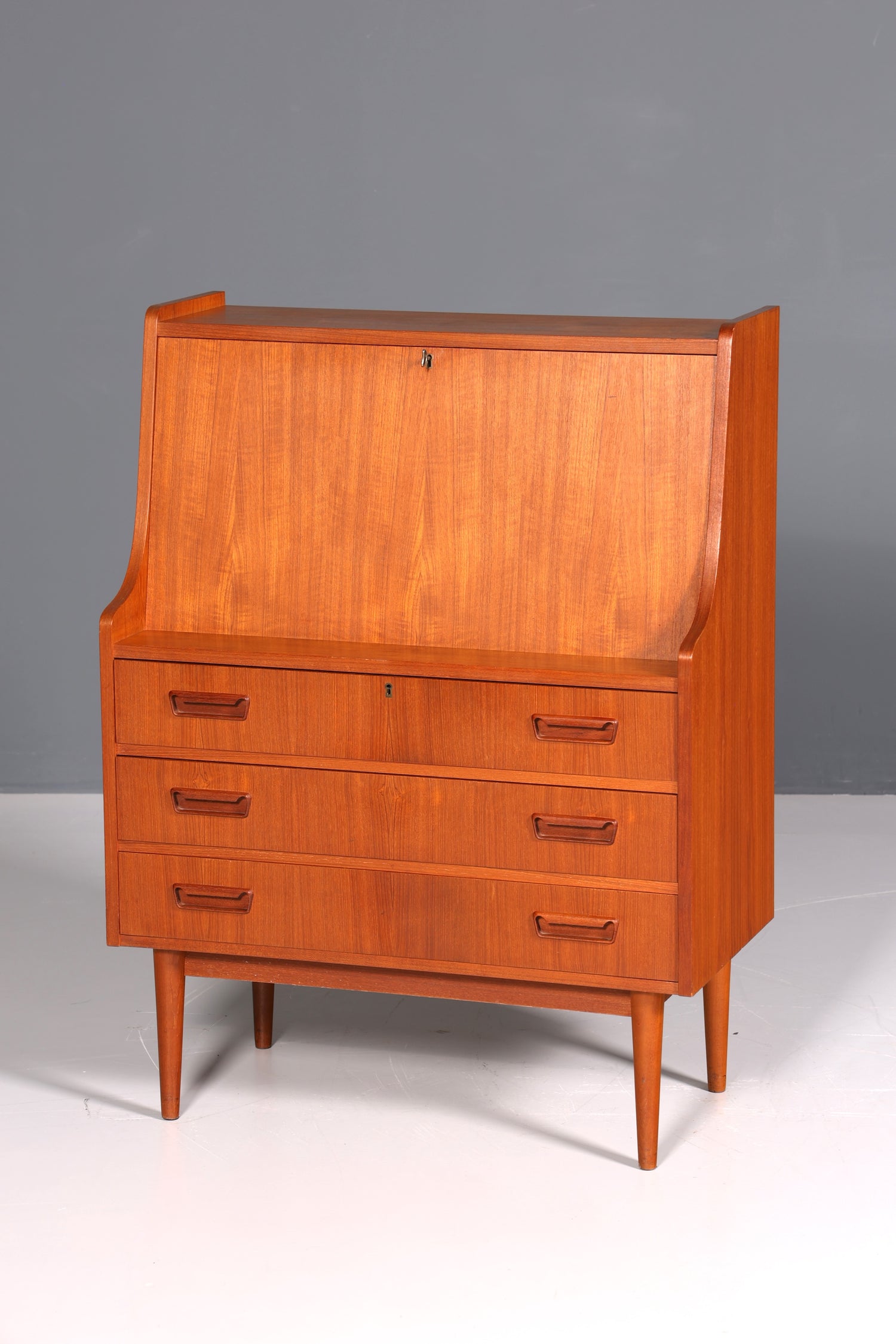 Stylish mid-century secretary desk by Gunnar Nielsen for Tibergaard, teak wood writing desk, 1960s