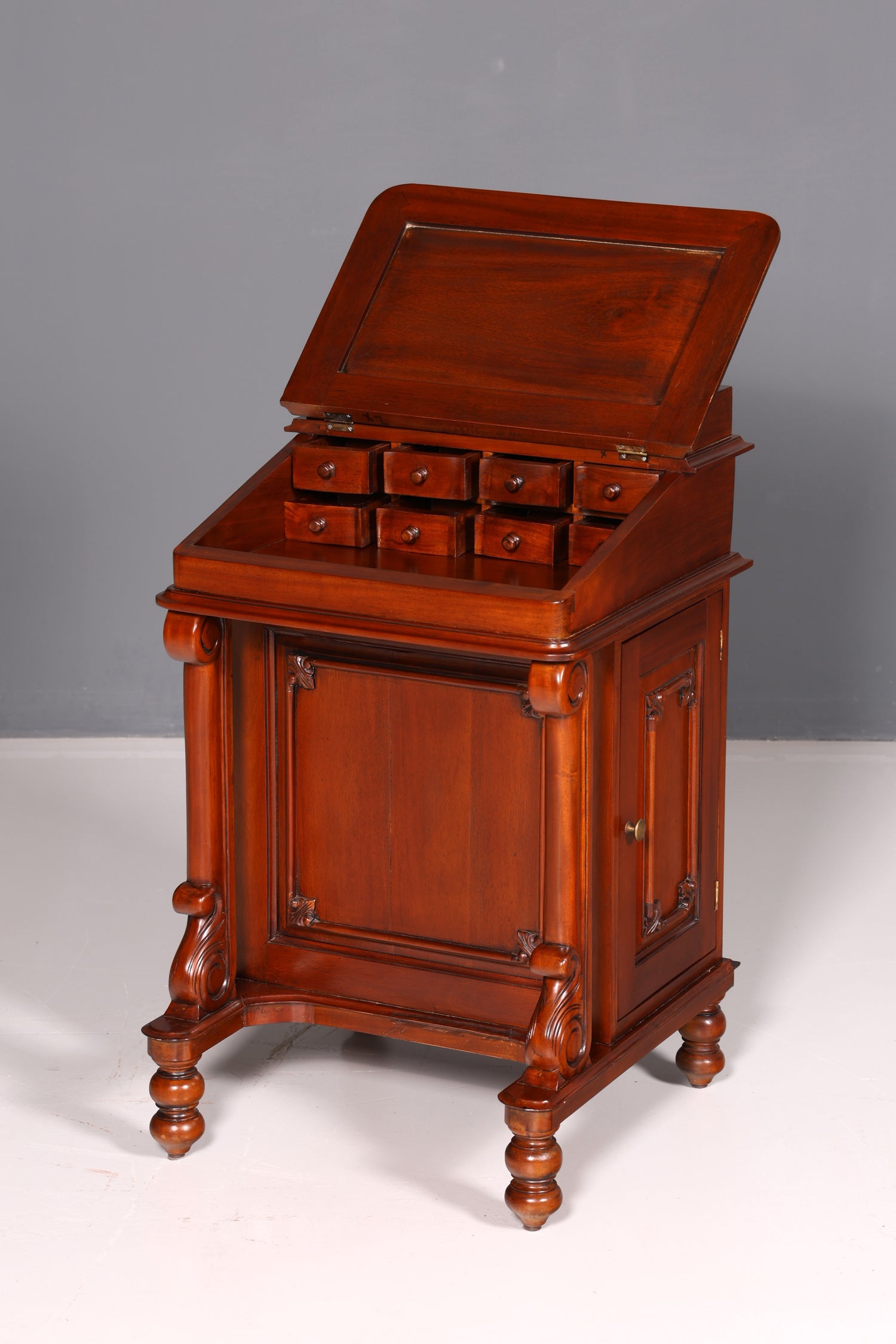 Beautiful English Davenport Writing Desk Secretary with Leather Inlay, Antique Vintage Chest of Drawers