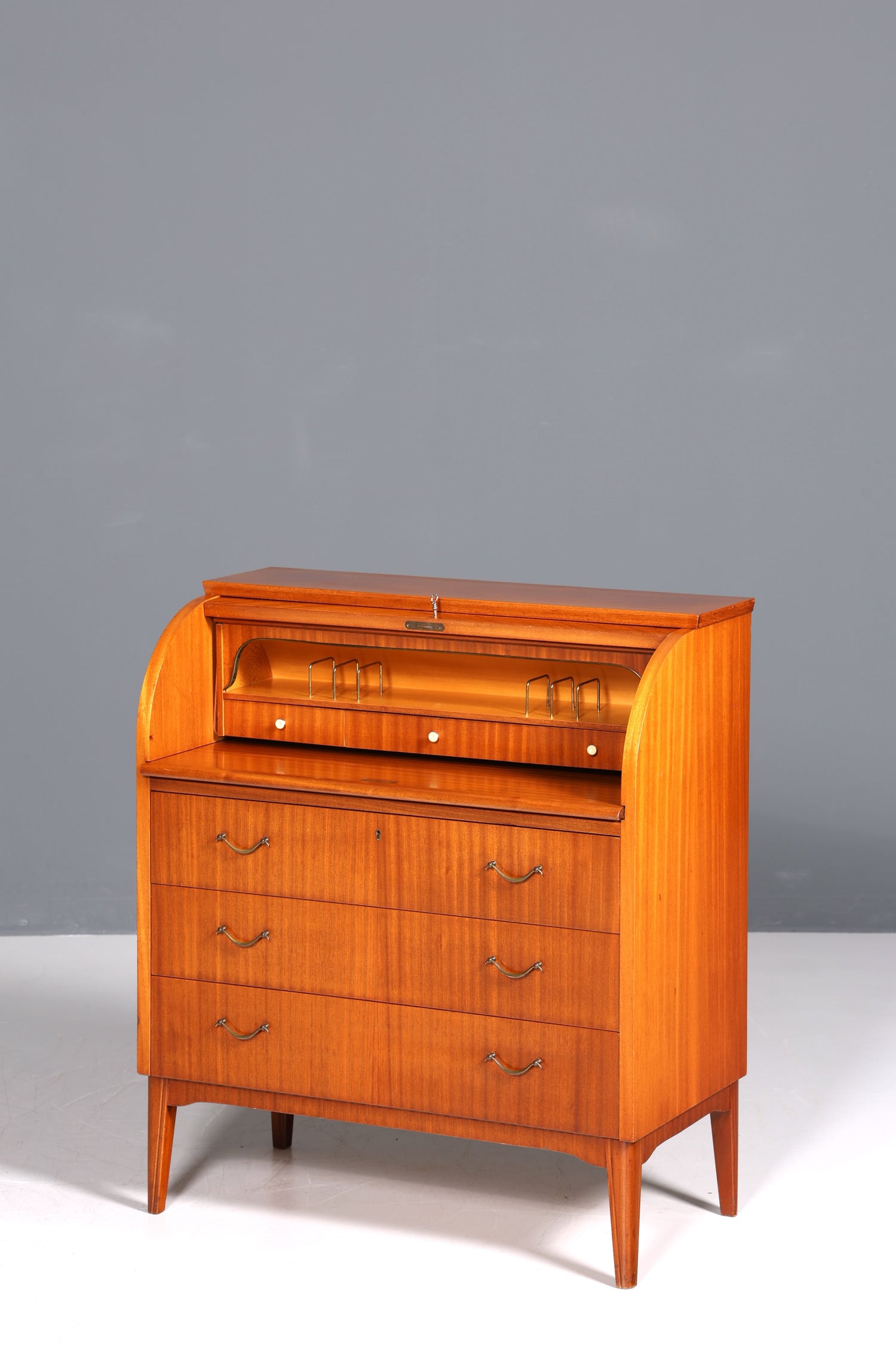 F228 Finish cm Wunderschöner Mid Century Rollladen Sekretär echt Holz Büro Schrank Vintage Schreibkommode