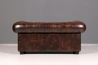 Wunderschönes Original Chesterfield 2-Sitzer Sofa Echt Leder Englische Couch England Polstersofa Antik Vintage Ledersofa