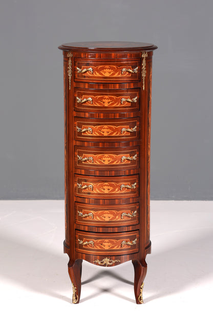 Dreamy Baroque style chest of drawers, vertico with inlaid details, 7-drawer chest